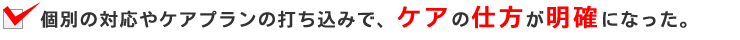 個別の対応やケアプランの打ち込みで、ケアの仕方が明確になった。